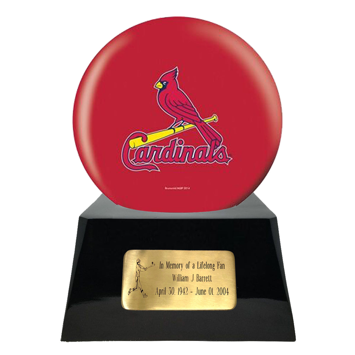 Baseball Cremation Urn & St. Louis Cardinals Hover Helmet Décor