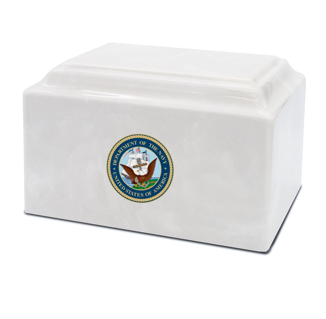 Military Series - United States Navy Cultured Marble Cremation Urn, Wh ...