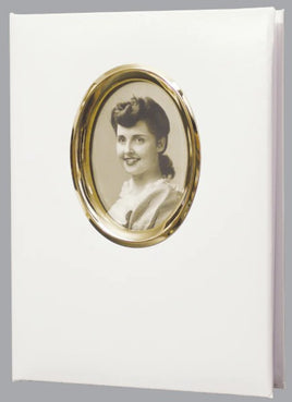 White Oval Picture Frame Memorial Guest Book - 6 Ring  ST793-BK