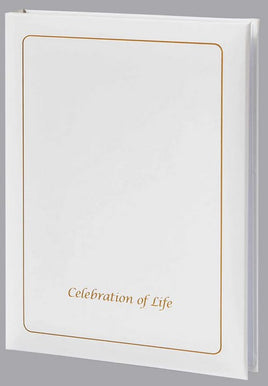 Celebration of Life Funeral Guest Book, White - 6 Ring - ST8553-BK