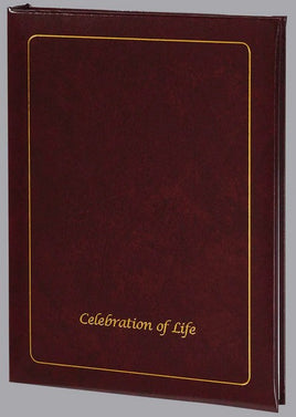 Celebration of Life Funeral Guest Book, Burgundy - 6 Ring - ST8555-BK