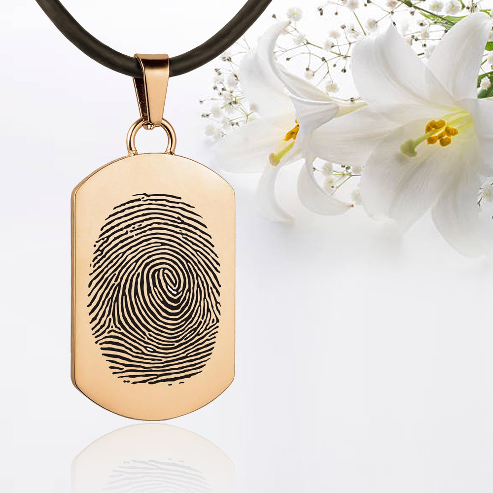 Fingerprint Dog Tag Gold Stainless Steel Cremation Jewelry