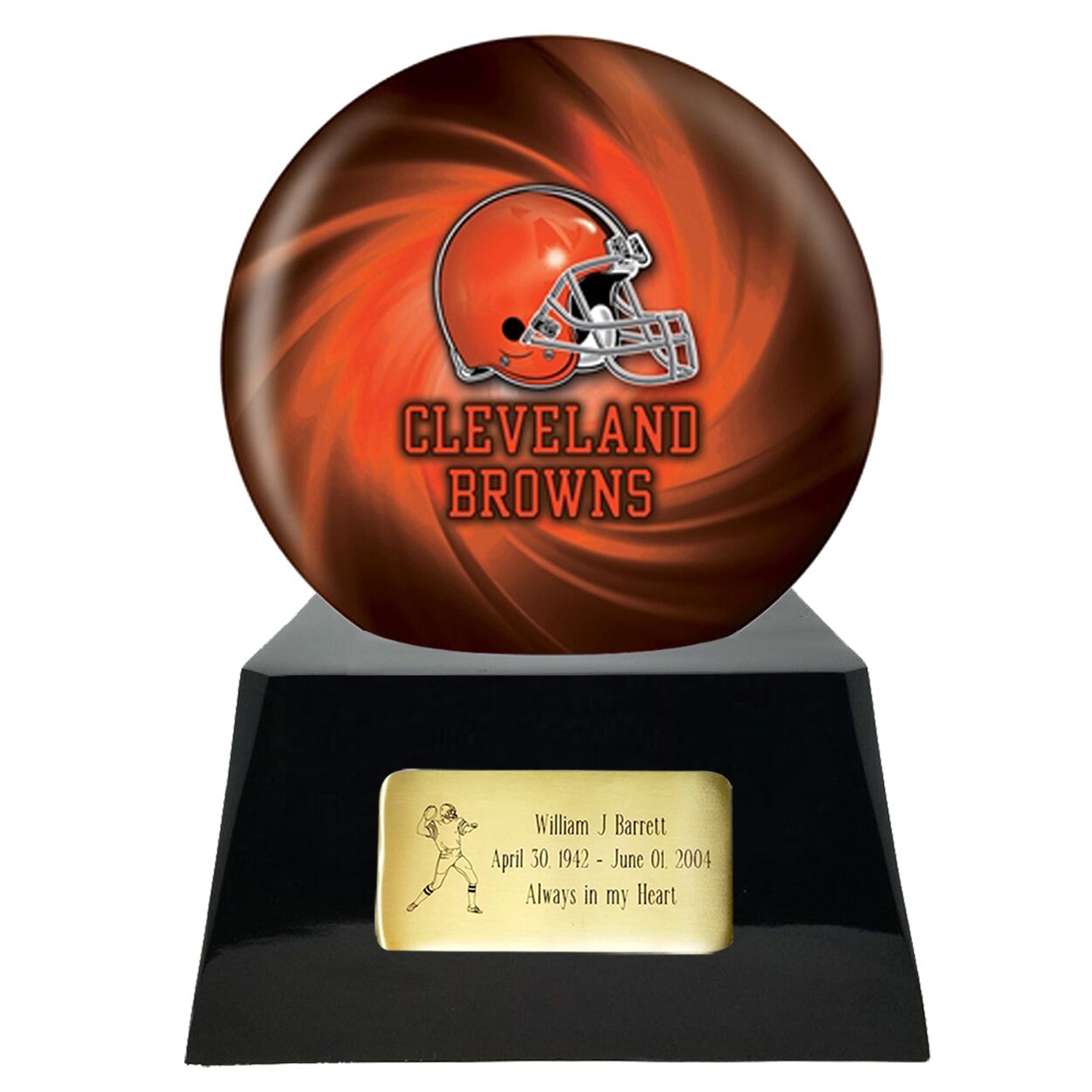 Championship Trophy Cremation Urn with Optional Football and Denver Broncos  Ball Decor and Custom Metal Plaque