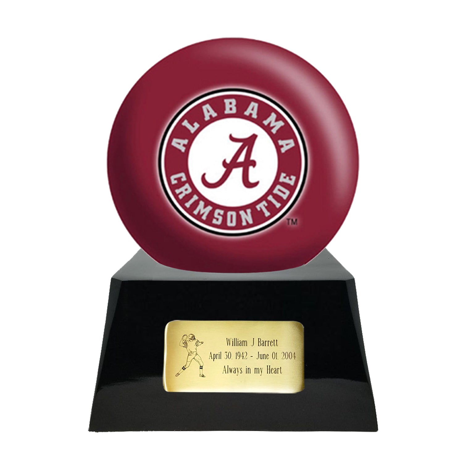 College Football Trophy Urn Base with Optional Alabama Crimson Tide Team  Sphere